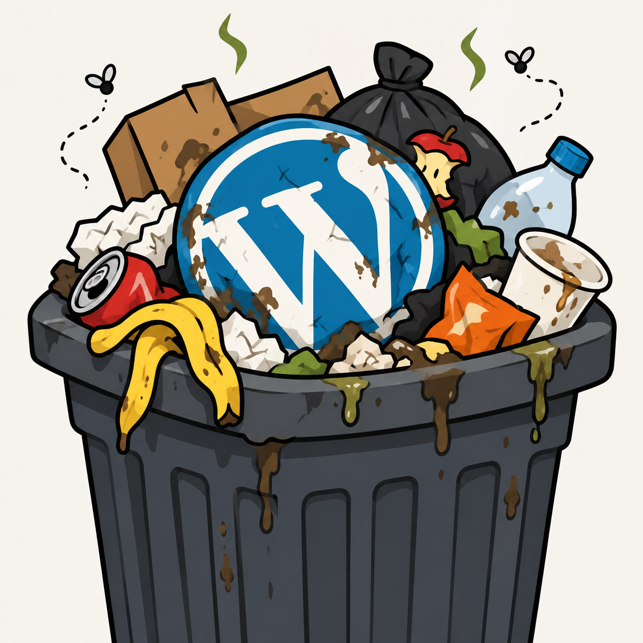 een WordPress logo in de afvalbak